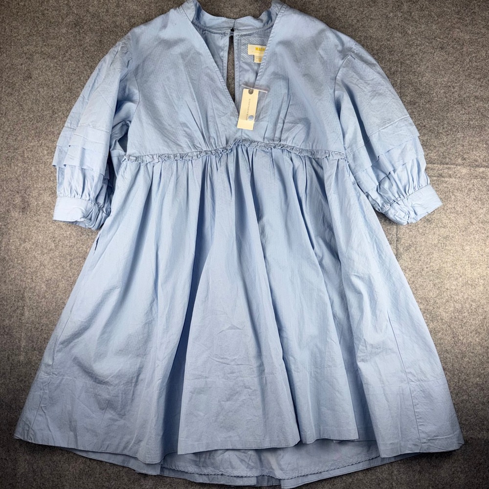 Maeve Anthropologie Blue Dobby V-Neck Babydoll Mini Dress Pockets NWT XS